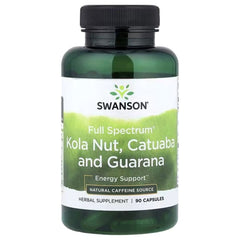 Herbal supplement bottle with black cap, Swanson Full Spectrum Kola Nut Catuaba Guarana