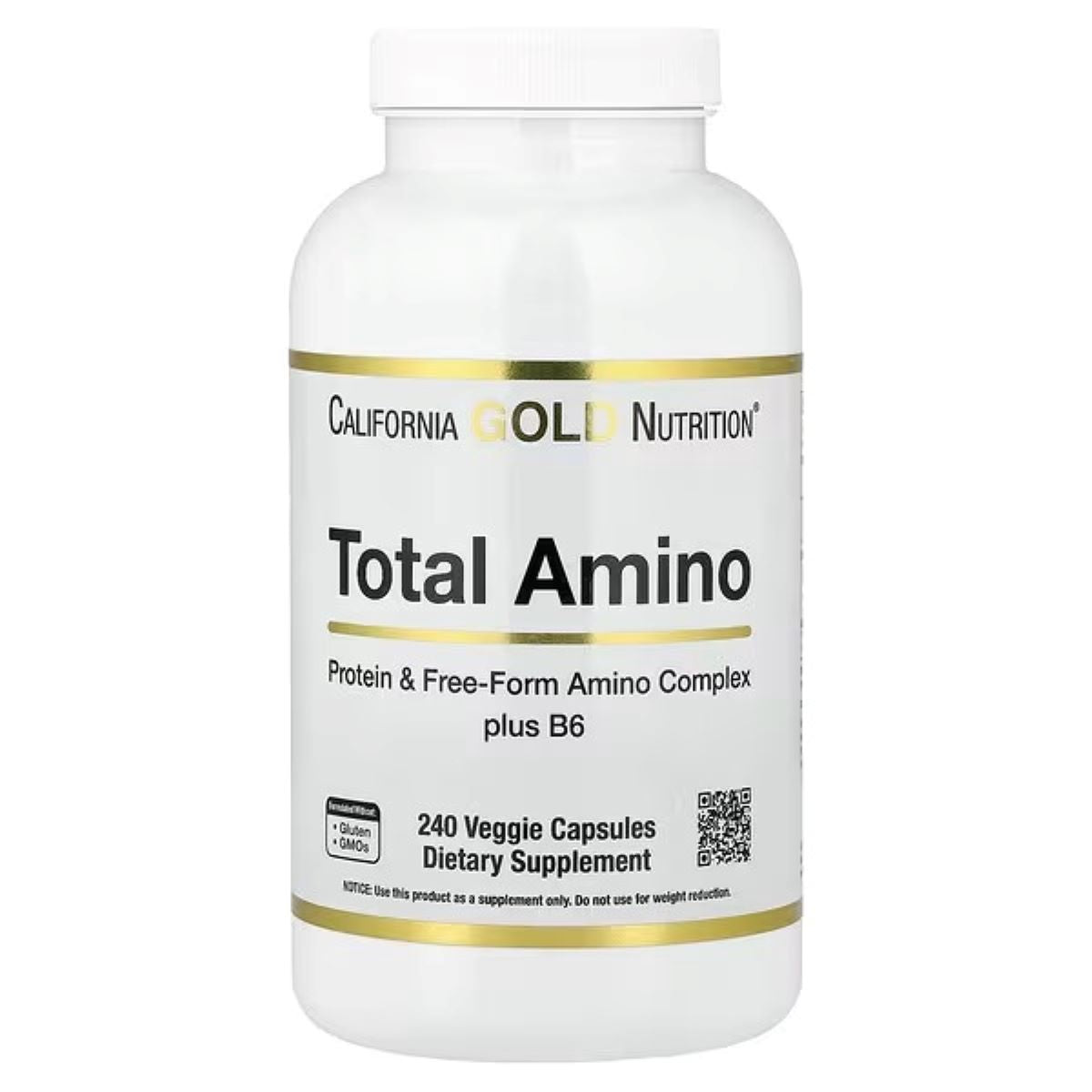 California Gold Nutrition Total Amino with Vitamin B-6 & 20 Amino Acid Blend – 240 Veggie Capsules