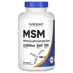 Nutricost MSM supplement bottle, blue cap, front label