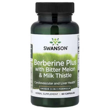 Herbal supplement bottle with label Berberine Plus, dark green bottle and black cap