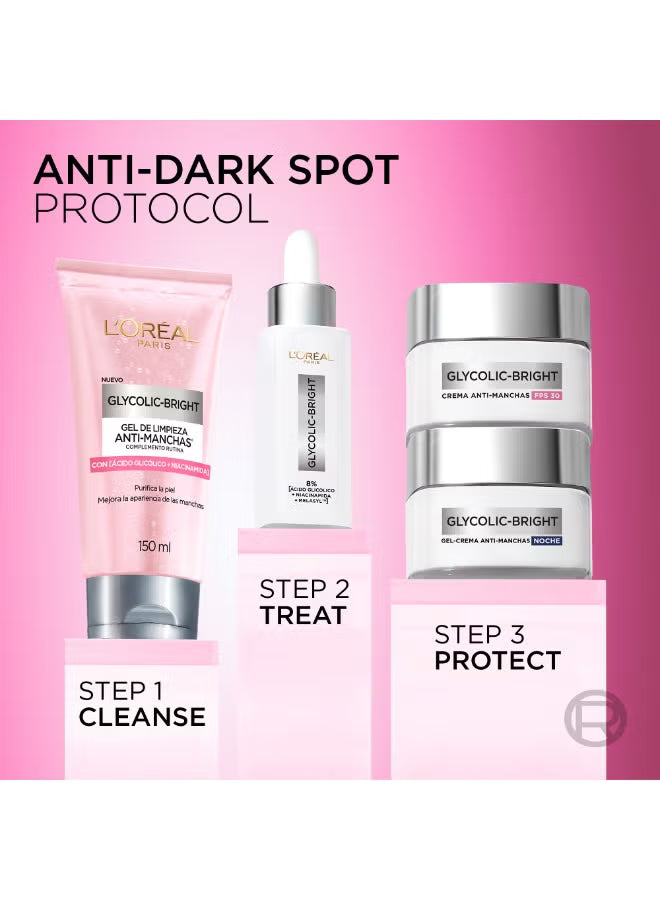 L'Oréal Paris Glycolic Bright 8% Face Serum with Melasyl™, Glycolic Acid & Niacinamide for Dark Spots & Brightening 15ml - Mumzar