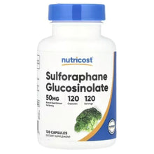Sulforaphane glucosinolate supplement bottle with blue cap and front label