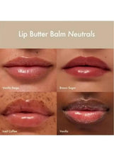 Lip butter balm neutrals swatches on lips: Vanilla Beige, Brown Sugar, Iced Coffee, Vanilla