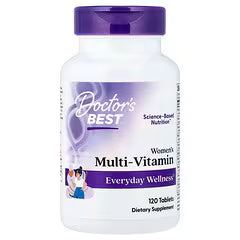 Women's multi-vitamin bottle with purple cap, Doctor's Best label