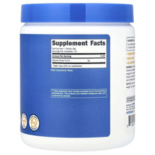 Glycine supplement jar back label with Supplement Facts panel and blue cap