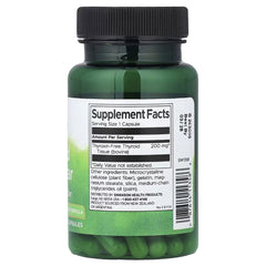 Swanson thyroid glandular supplement bottle with black ribbed cap; green capsule contents