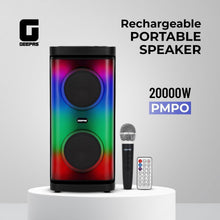 RGB rechargeable portable speaker with two drivers, black; includes microphone and remote