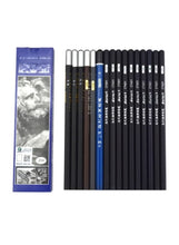 Professional wooden sketch pencil set with assorted lead tones, in a plastic pack