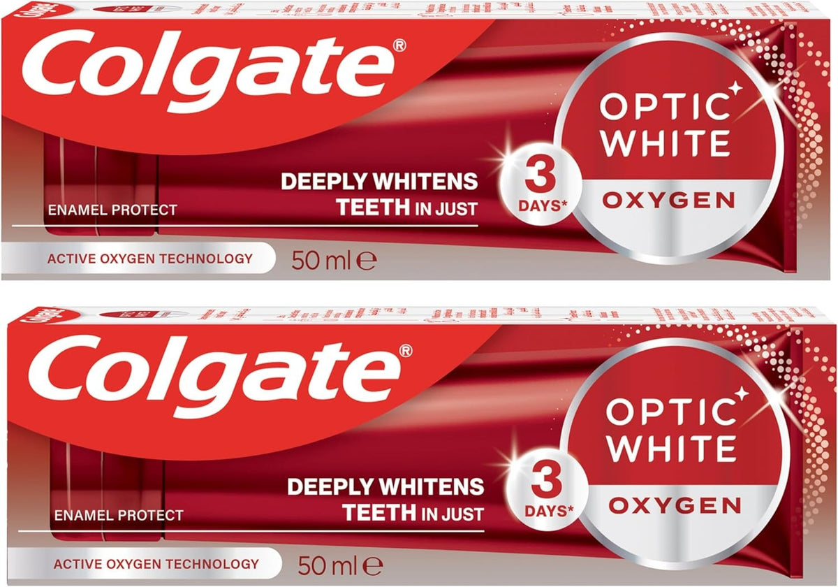 Colgate Toothpaste Optic White Oxygen, Teeth Whitening Toothpaste, Whiter Teeth in Just 3 Days, 2x50 ml, 2 pack