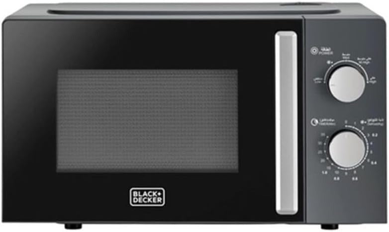 BLACK+DECKER Microwave Oven, 20L, 700W Power, 30-Min Timer, Rotary Dial Control, Chrome Finish Knobs, 5 Power Levels for Precise Cooking, Compact Design for Kitchens, Black - MZ2015P-B5