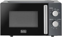 BLACK+DECKER 20L microwave oven, black with chrome handle and rotary dial controls
