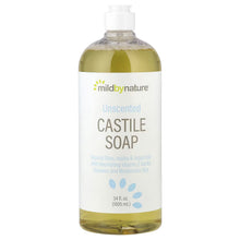 Unscented castile soap bottle with Mild by nature label and pump cap