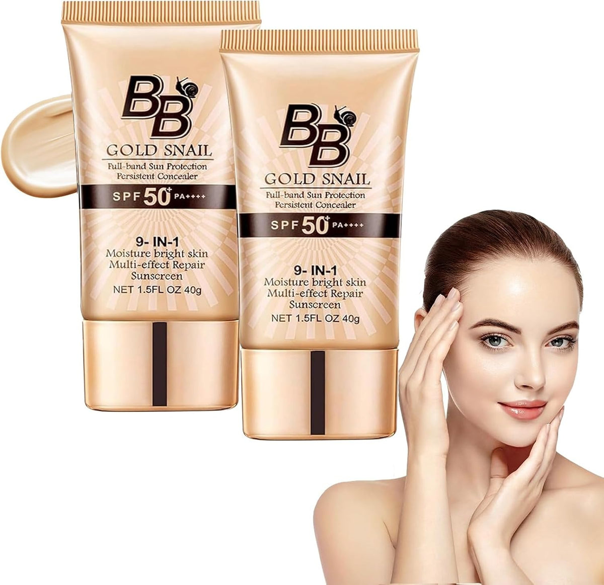 PINKE 2 Pack BB Cream Light, SPF50+ Gold Snail Sunscreen, BB Cream Tinted Moisturizer with SPF, Tinted Moisturizer Face Women Hydrating Moisturizing, for All Skin Types Evens Skin Tone (01#Natural)