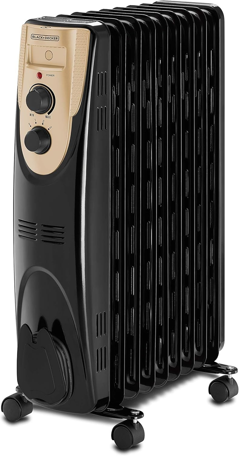 Black+Decker 2000W 9 Fin Oil Radiator Heater, Black, Or090D-B5