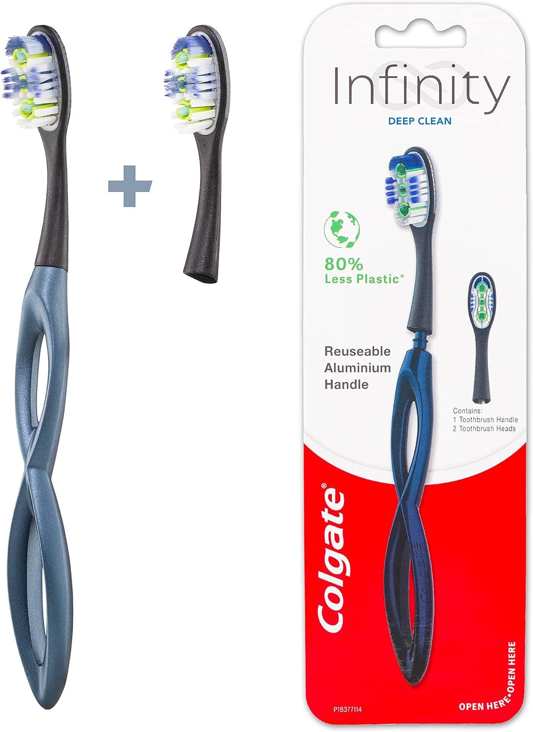 Colgate Deep Clean manual toothbrush kit, soft bristles, aluminum handle, replaceable heads