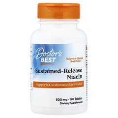 Sustained-release niacin dietary supplement bottle with orange cap and front label