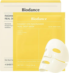 BIODANCE Radiant Vita C Niacinamide Real Deep Mask, Water-infused, Overnight Hydrogel Mask, Tone Correction, Texture Refining, Radiant Glow, Korean Skincare, 34 g x 4ea