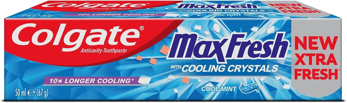 Colgate Max Fresh Toothpaste with Cooling Crystals, Cool Mint Gel Toothpaste, Travel Size - 50ml