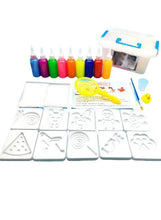 Water art activity kit with 9 colored paints, stencils, tray, brush, and tools
