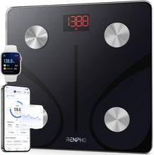 RENPHO digital body fat scale with LCD display and smartphone app, black glass
