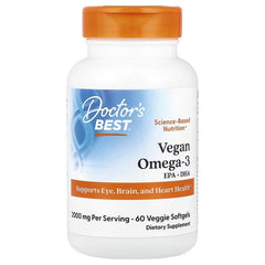 Doctor's Best, Vegan Omega-3, EPA+DHA, 60 Veggie Softgels (1,000 mg per Softgel)