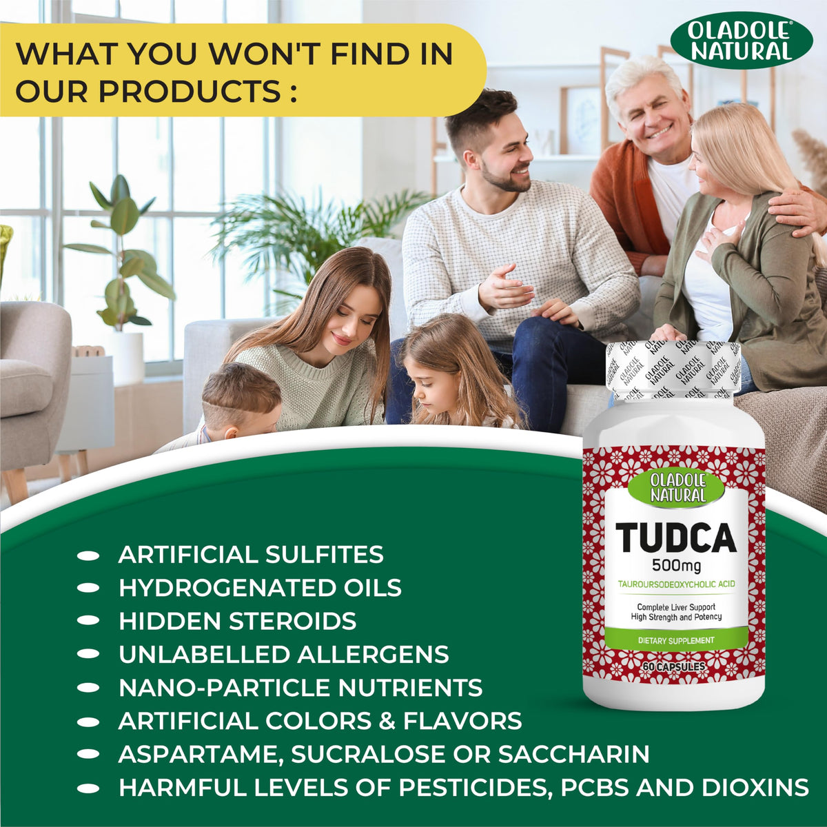 Oladole Natural TUDCA (500mg) - 60 Capsules | Tauroursodeoxycholic Acid for Enhanced Bile Production, Improved Digestion, and Immune Support | Supports Optimal Gallbladder, Liver, and Kidney Function