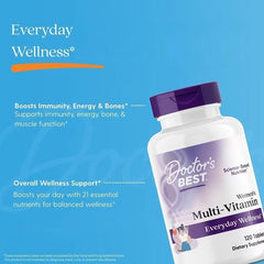 Women's multi-vitamin supplement bottle with purple-and-white label