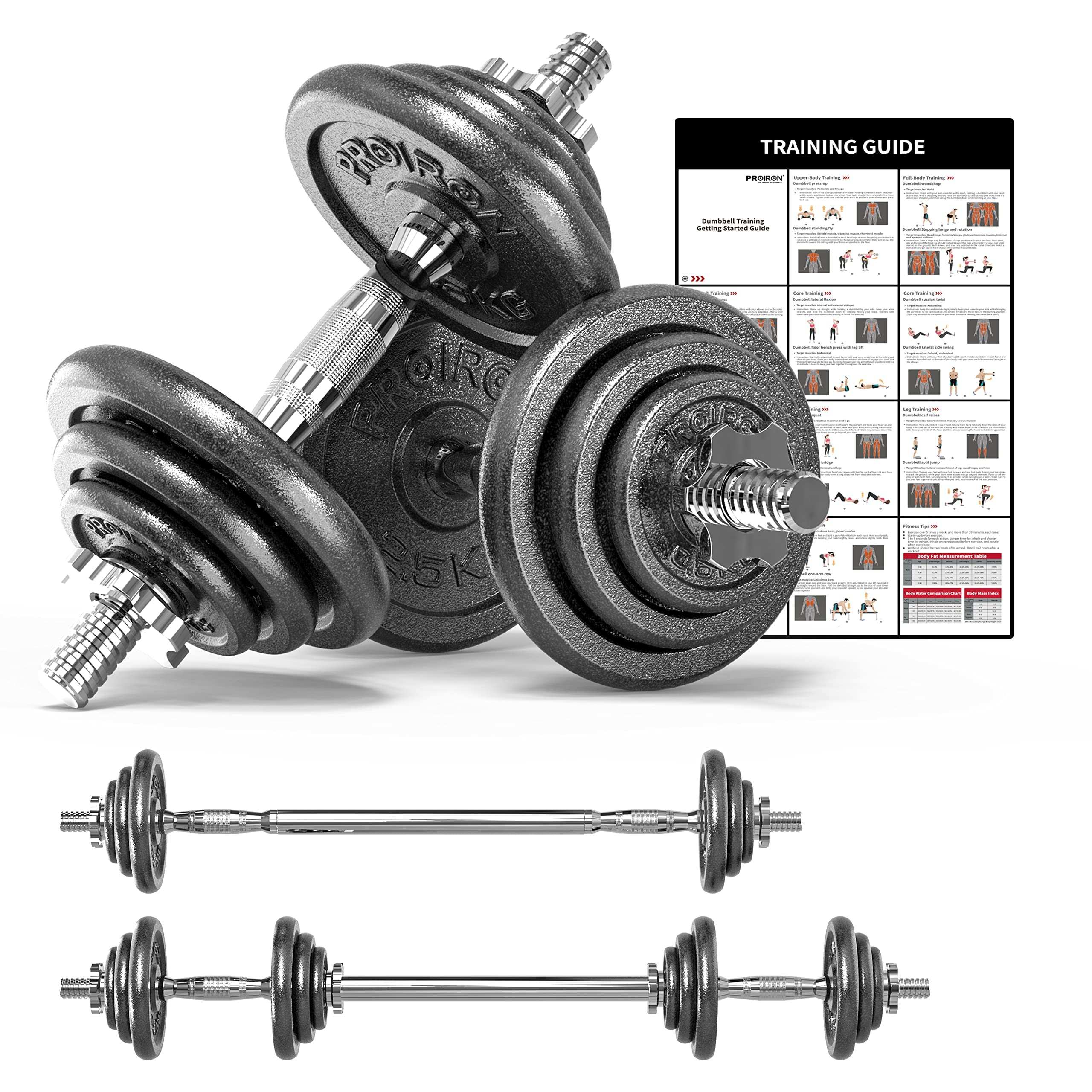 PROIRON Cast Iron Weight Plates Set 1.25kg,2.5kg,5kg,10kg (Choice of Sizes) for 1" Dumbbell Handle Bar