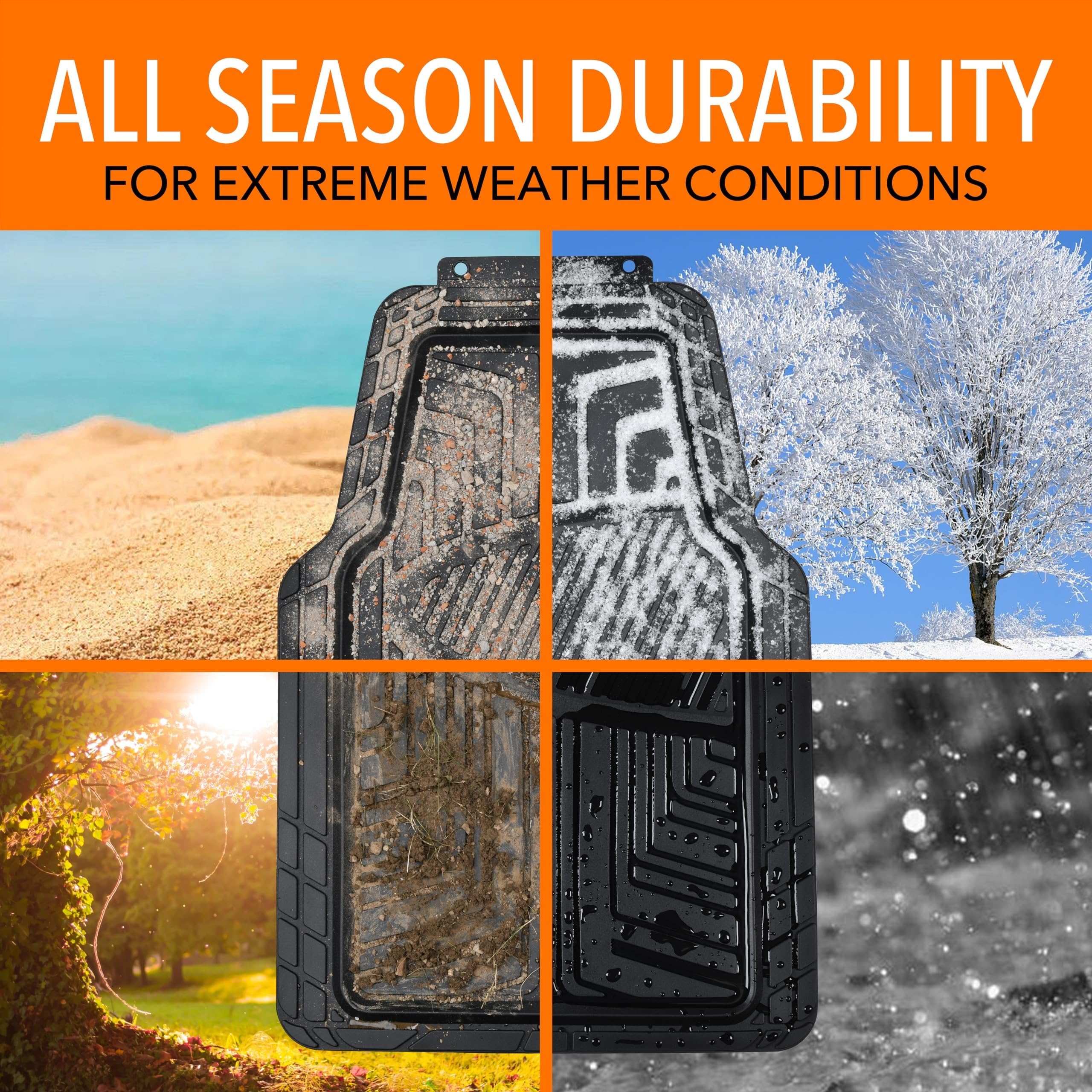 4-Piece Premium Rubber Floor Mat for Cars, SUVs and Trucks, All Weather Protection, Universal Trim to Fit, Black