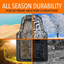 Black rubber car floor mat with textured grip and deep molded ridges