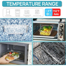 Clear glass food containers with snap lids for freezer, microwave, oven, dishwasher