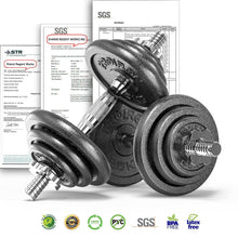 Cast iron dumbbell weight plates with chrome handle bar, multi-plate set