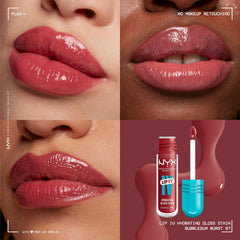 NYX Professional Makeup Lip IV Hydrating Gloss Stain, Lip Gloss, Up to 12HR Hydration, High Pigment, Wet Shine Finish, Bubblegum Burst
