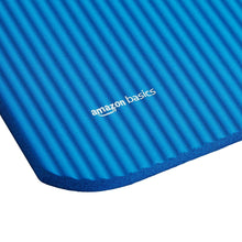 Blue yoga mat close-up texture with fine ridged pattern