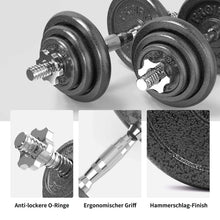 Pair of cast iron dumbbell plates with knurled handle and threaded collars