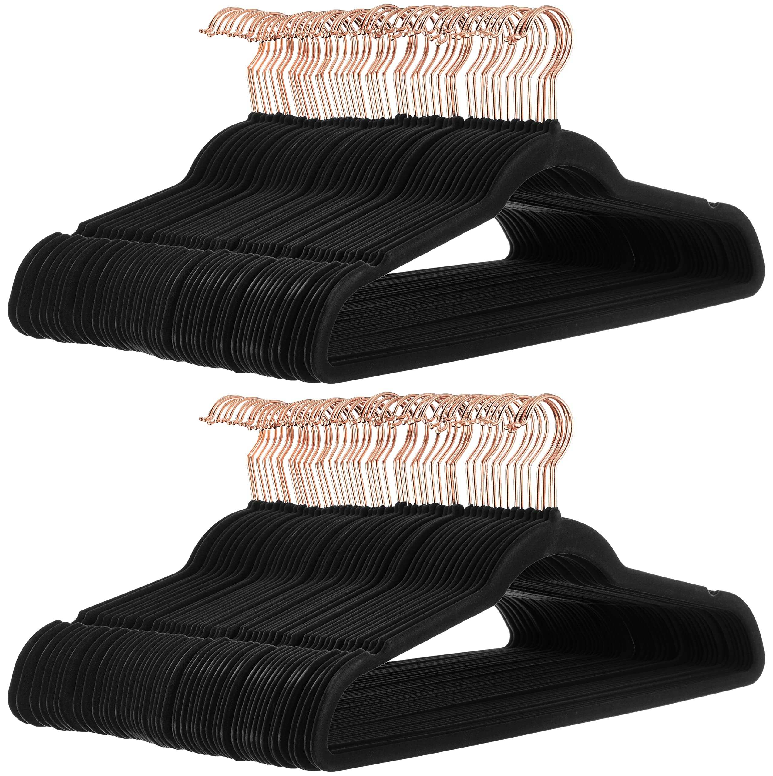 Slim, Velvet, Non-Slip Suit Clothes Hangers, Black/Rose Gold - Pack of 100
