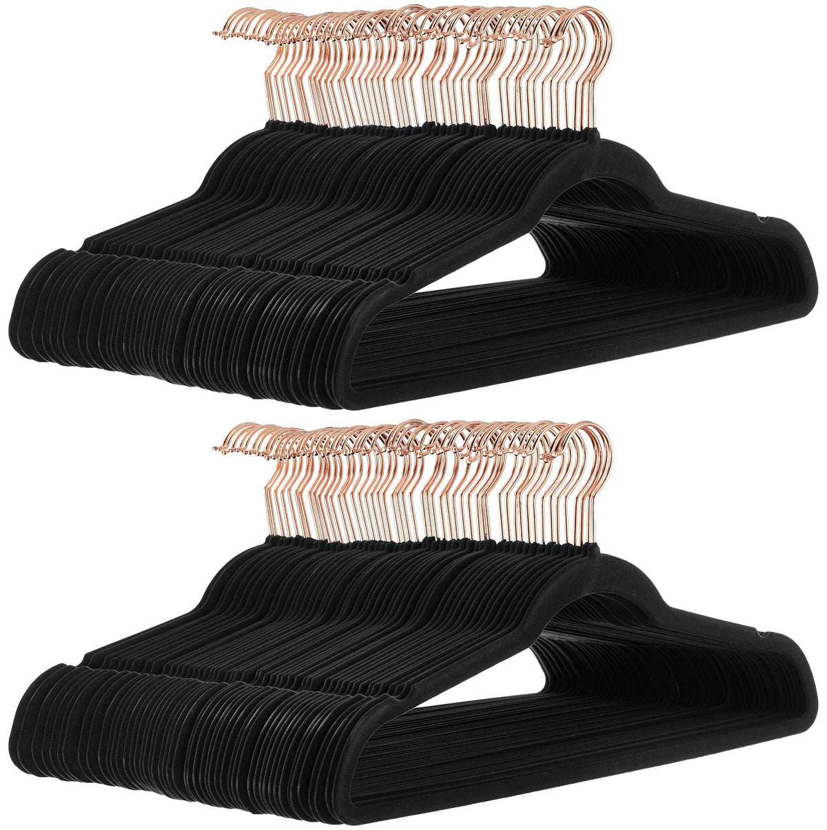 Slim, Velvet, Non-Slip Suit Clothes Hangers, Black/Rose Gold - Pack of 100