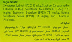 Tropicana Slim ingredients label showing natural Stevia chromium picolinate and sweeteners Stevia sweetener with chromium