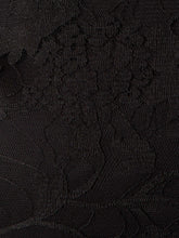 Black lace fabric close-up with textured floral pattern