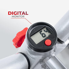 Digital monitor on mini exercise stepper with red control button