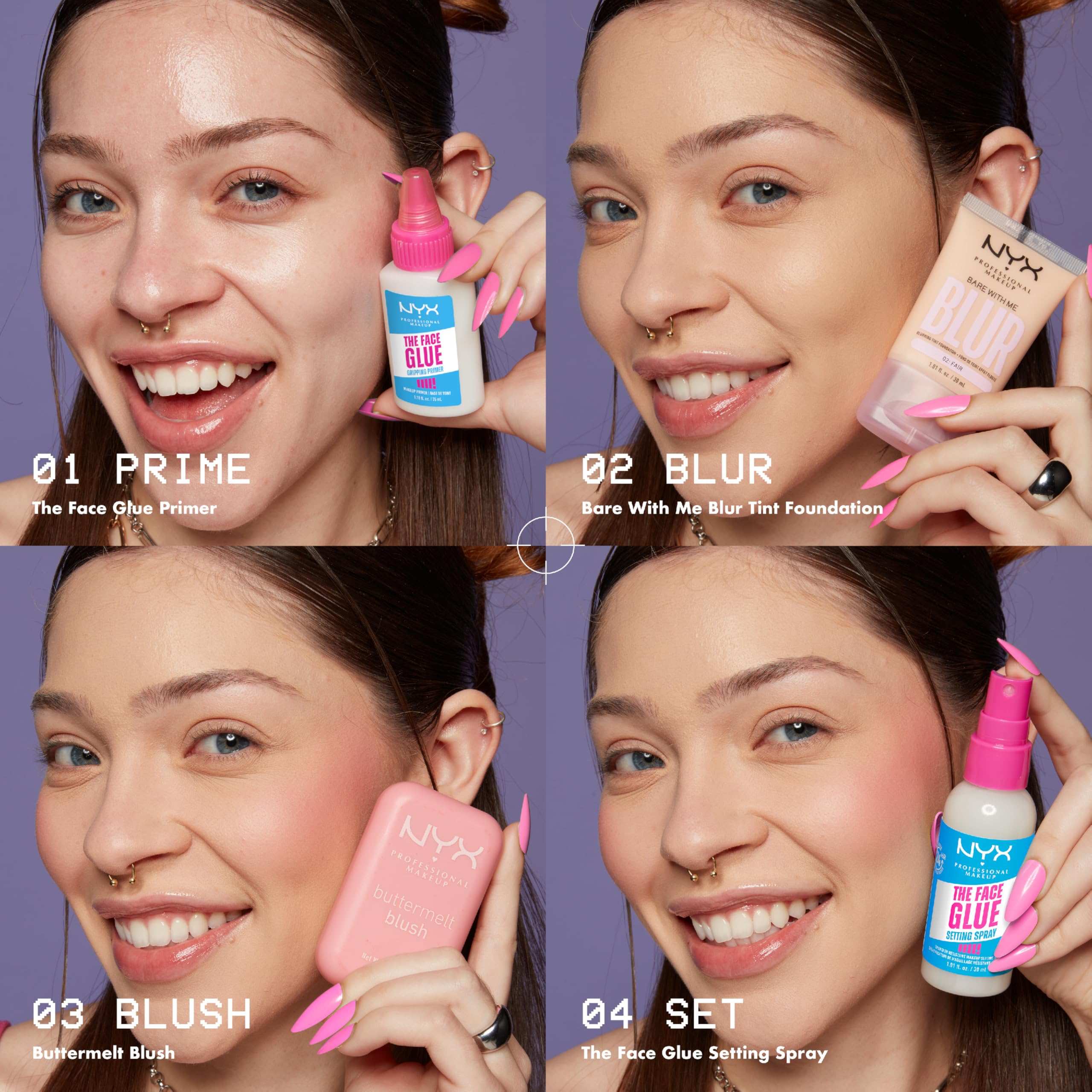 NYX Professional Makeup The Face Glue Setting Spray, Makeup Setting Spray, Upto 24 Hours Makeup Wear, Light-Weight & Long- wear, Transfer-Resistant & Waterproof, 60 ml
