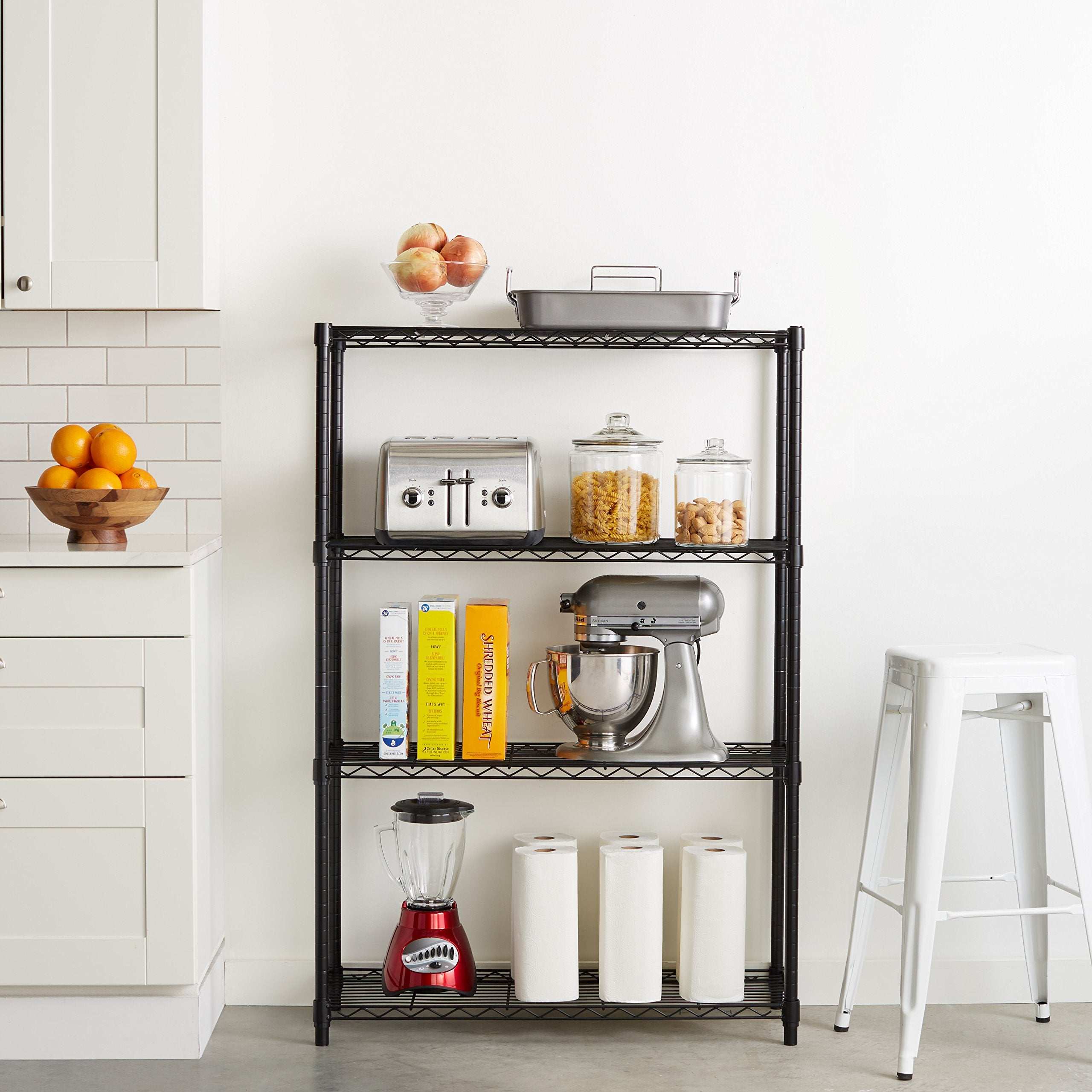 4-Shelf Storage Unit With Height Adjustable Shelves and Levelling Feet, 640 kg Max Weight, Black, 35.6 cm D x 91.4 cm W x 137.1 cm H