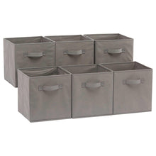 Pack of 6 grey collapsible fabric storage cubes with front handles