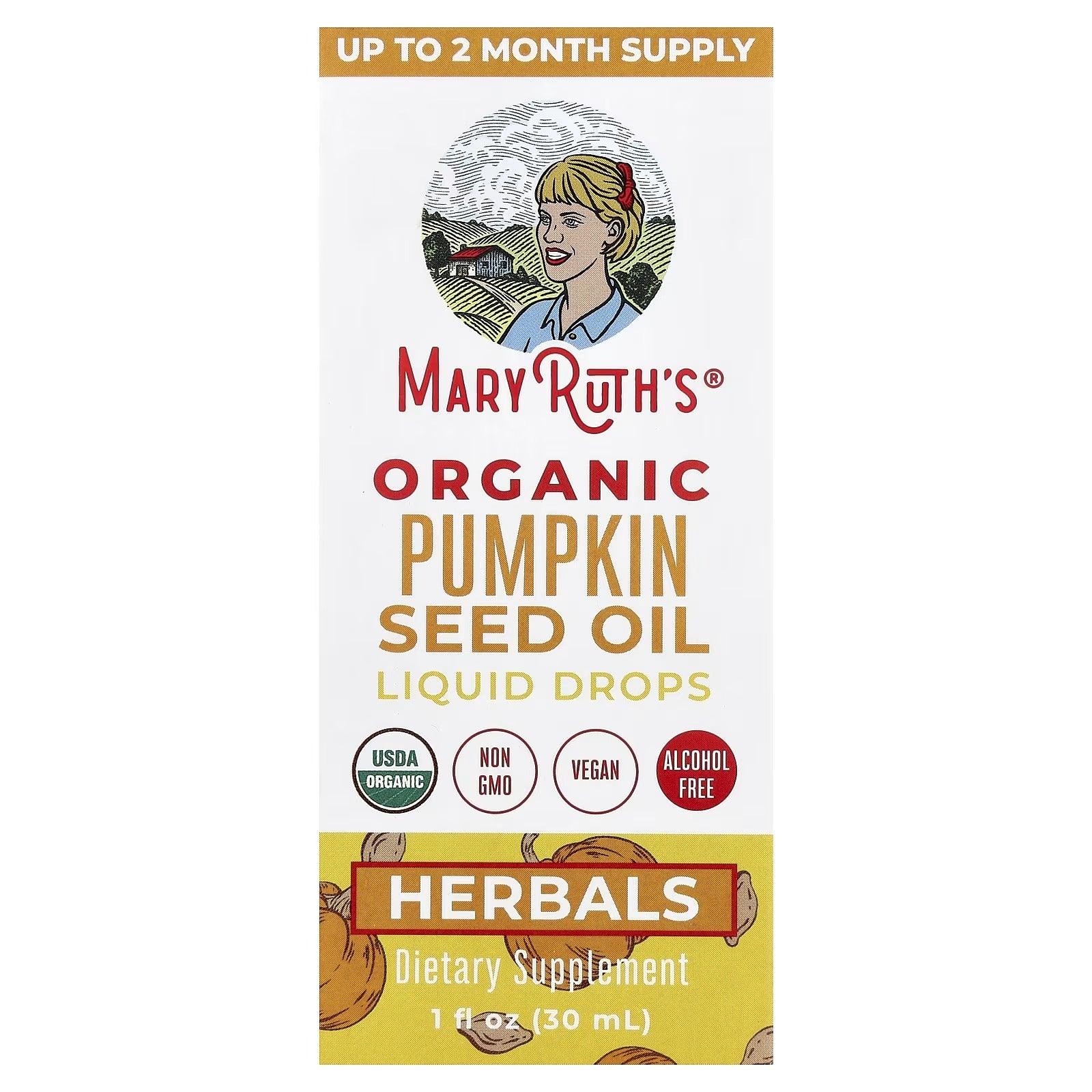 MaryRuth's Organic Pumpkin Seed Oil liquid drops supplement pouch, alcohol-free, 1 fl oz