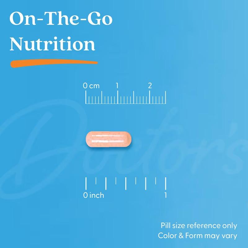 Pink oblong veggie capsule for PQQ, size reference only; color and form may vary