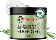 Mielle Rosemary Mint Strengthening Edge Gel jar, green label, black lid