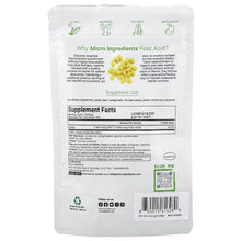 Folic acid 1000 mcg supplement facts panel on back pouch