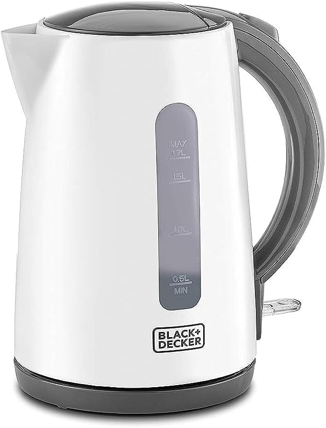 BLACK+DECKER Cordless Electric Kettle, 2200W, 1.7L Capacity, Quick Boiling, Lightweight Design, 360° Swivel Base, Auto Shut-Off, Boil-Dry Protection, Concealed Heating Plate, White - JC70-B5