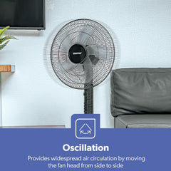 Geepas 16" Stand Fan 60W - 3 Speed, 5 Leaf Blade, Adjustable Height & Tilt Setting & Durable Copper Motor | Auto-Off 60 Minutes Timer | Perfect For Meeting Hall, Room, Bed Room | 2 Years Warranty