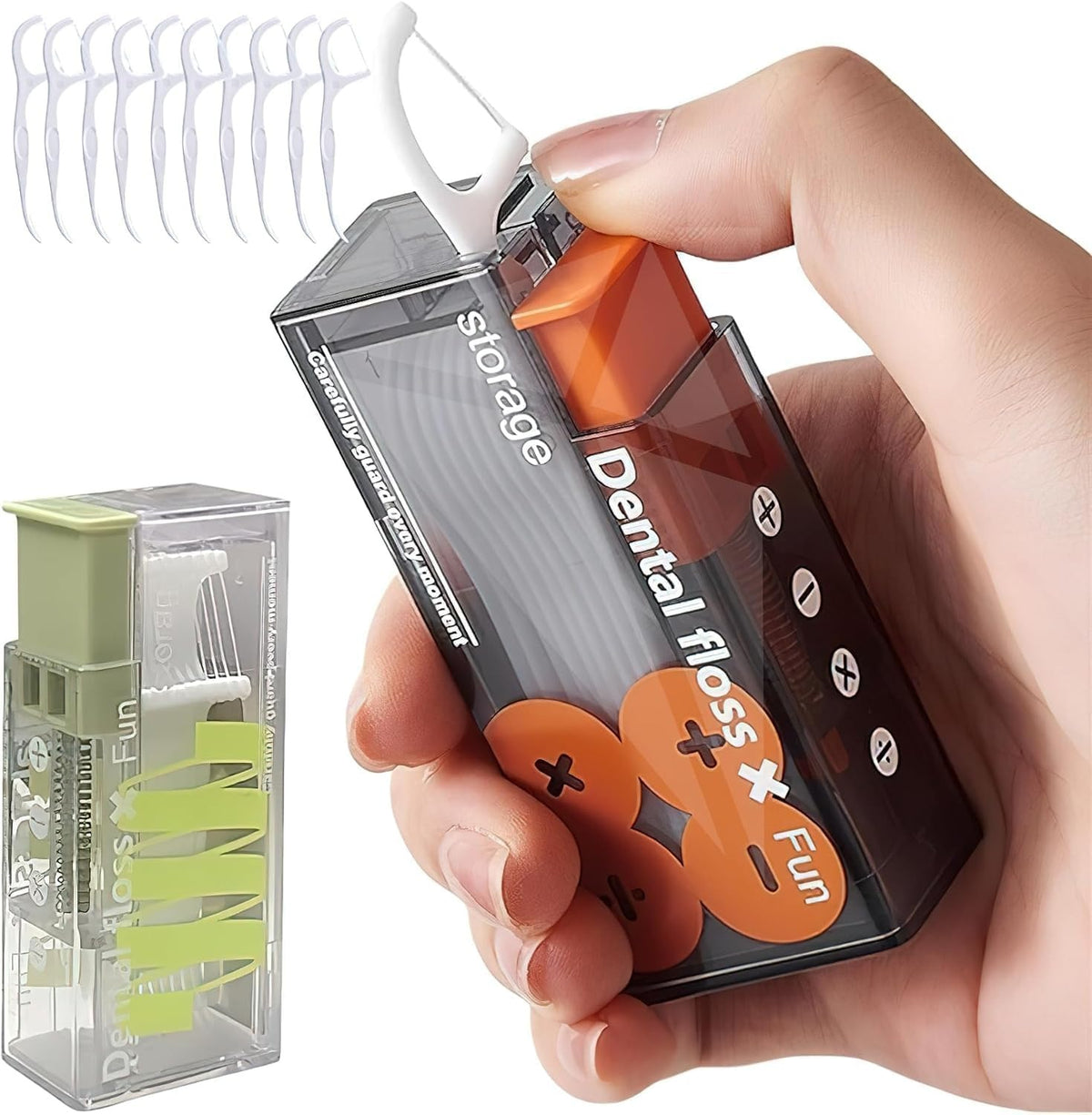 2 Pack Automatic Portable Floss Pick, Storage 10 Floss Picks In Floss Box, Refillable Dental Floss Picks Organizer, Reusable, Push Button to Eject, One at A Time, Dating, Travel, Cafeteria, Hotels